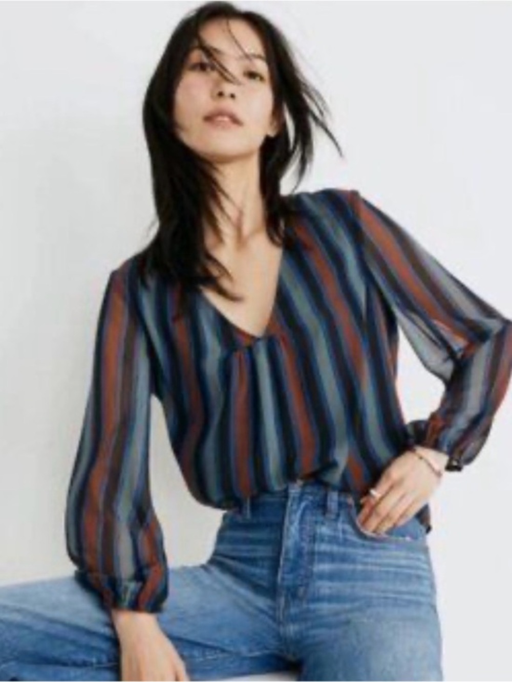 Like new! Madewell Striped V-Neck Blouse